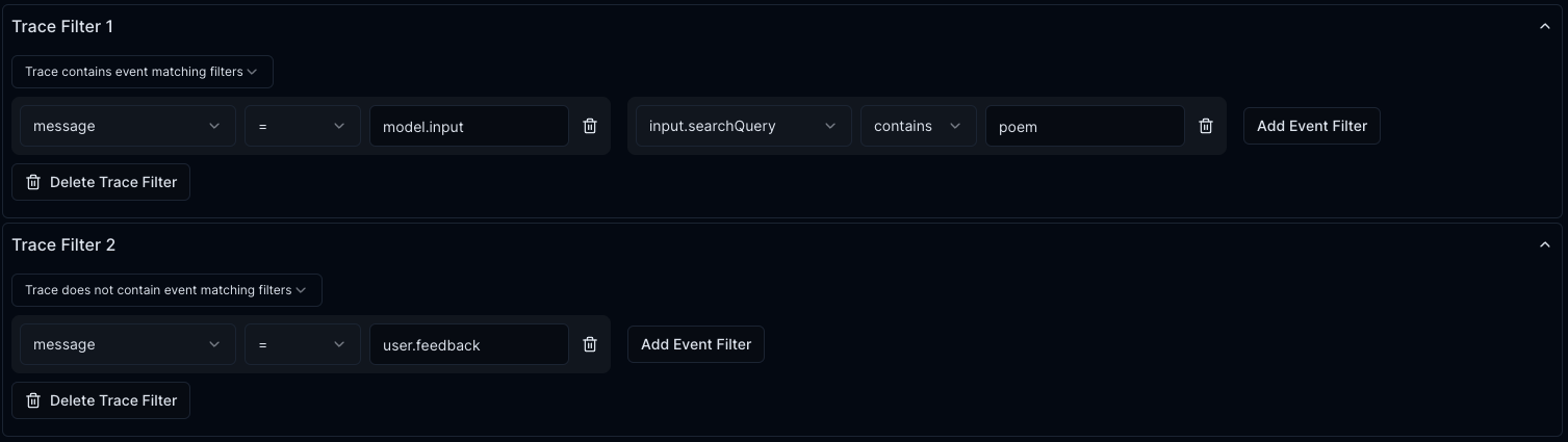 Filter for absence of event in a trace.