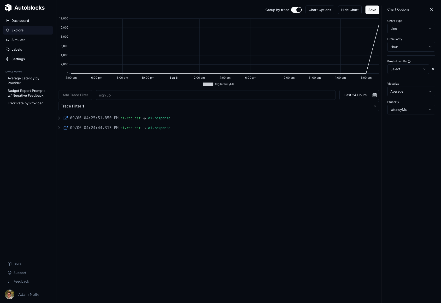 Autoblocks Explore Page - Average Latency